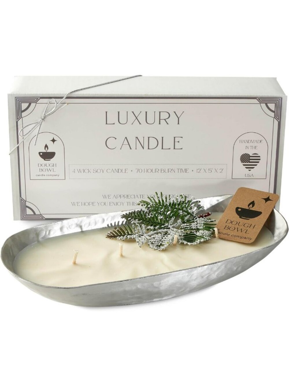 Luxury Scented Candle - 4 Wick Dough Bowl Design, Balsam Fir, Home Decor Gift